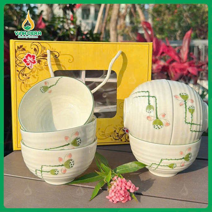 Bộ 6 bát ăn Cơm cao cấp vẽ Đài Sen