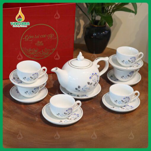 Bộ Ấm Chén Dáng Bưởi Chóp Ngọn Lửa In logo Đại Hội Đảng