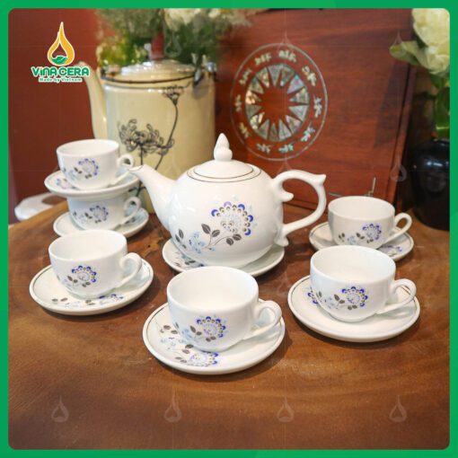 Bộ Ấm Chén Dáng Bưởi Chóp Ngọn Lửa In logo Đại Hội Đảng