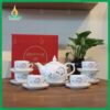 Bộ Ấm Chén Dáng Bưởi Chóp Ngọn Lửa In logo Đại Hội Đảng