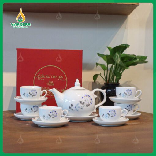 Bộ Ấm Chén Dáng Bưởi Chóp Ngọn Lửa In logo Đại Hội Đảng
