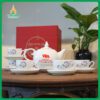 Bộ Ấm Chén Dáng Bưởi Chóp Ngọn Lửa In logo Đại Hội Đảng
