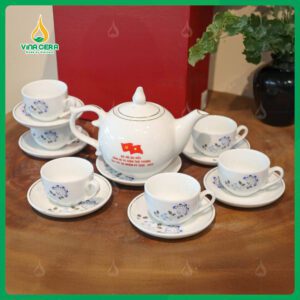 Bộ Ấm Chén Dáng Bưởi Chóp Ngọn Lửa In logo Đại Hội Đảng