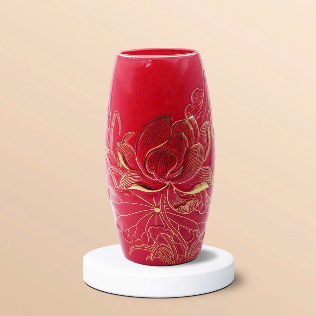 lọ bom men lam sen vàng khắc nổi