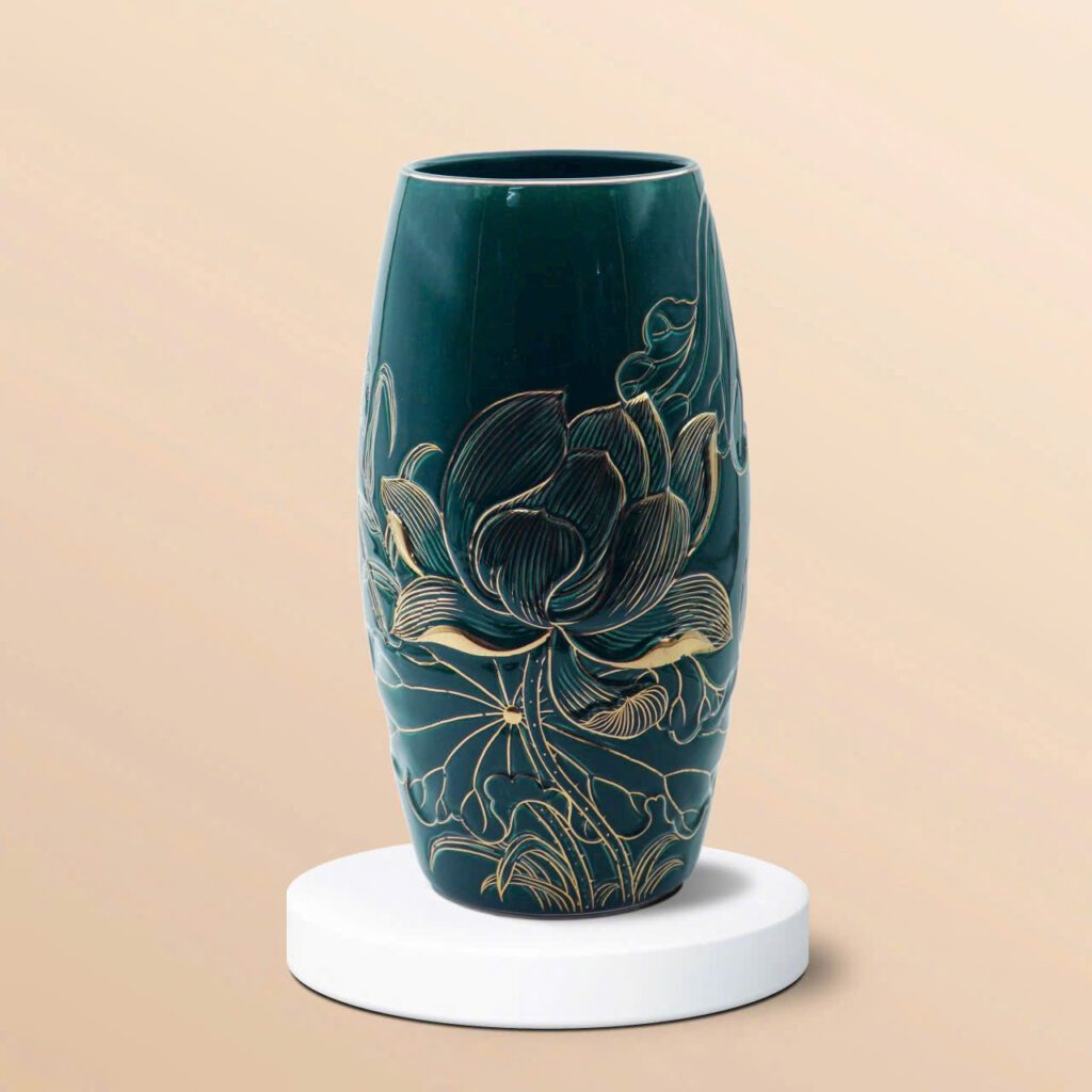 Lọ bom men lam sen vàng khắc nổi