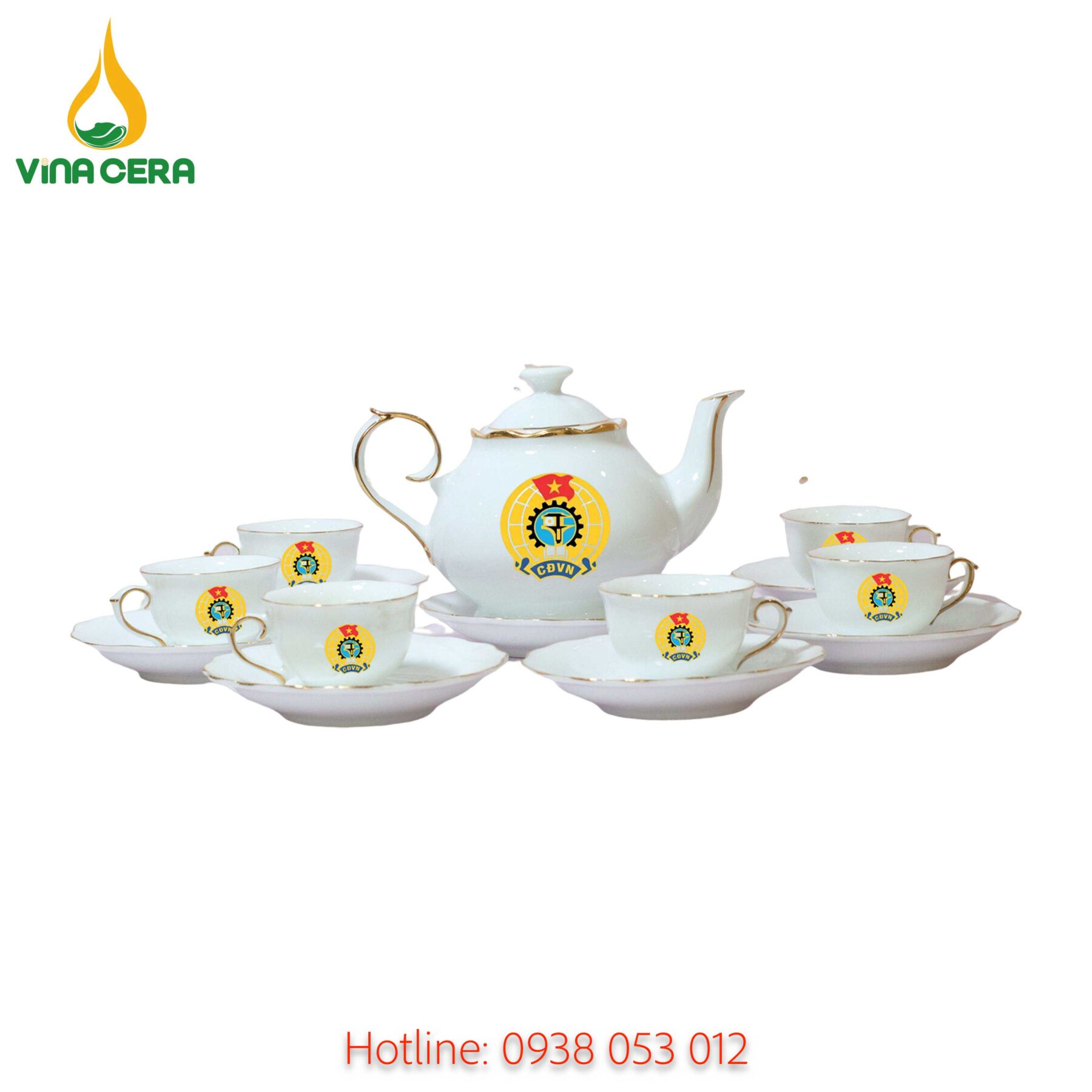 Ấm Chén In logo Công Đoàn AC-0162125 ấm chén in logo - quà tặng công đoàn