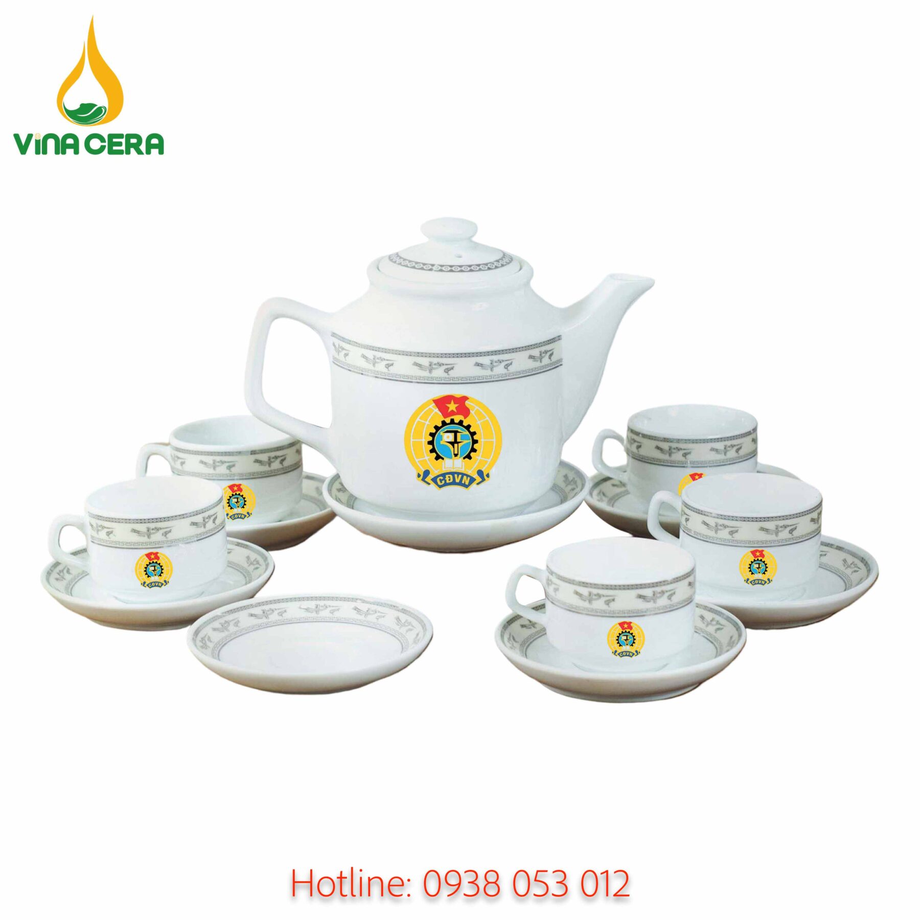 Ấm Chén In logo Công Đoàn AC-0162125 ấm chén in logo - quà tặng công đoàn
