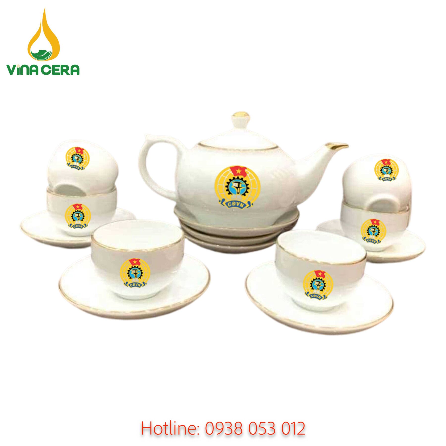 Ấm Chén In logo Công Đoàn AC-0162125 ấm chén in logo - quà tặng công đoàn