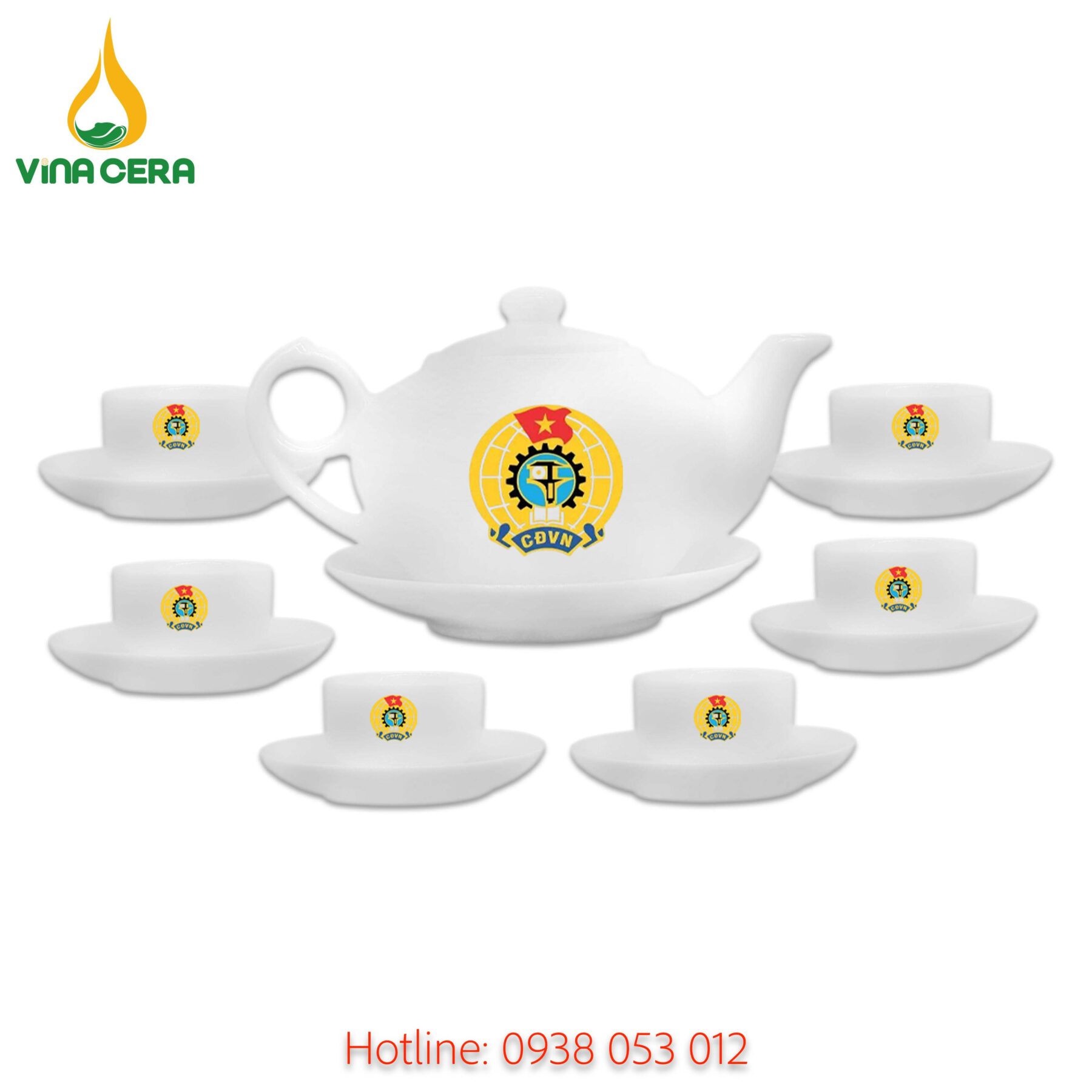 Ấm Chén In logo Công Đoàn AC-0162125 ấm chén in logo - quà tặng công đoàn