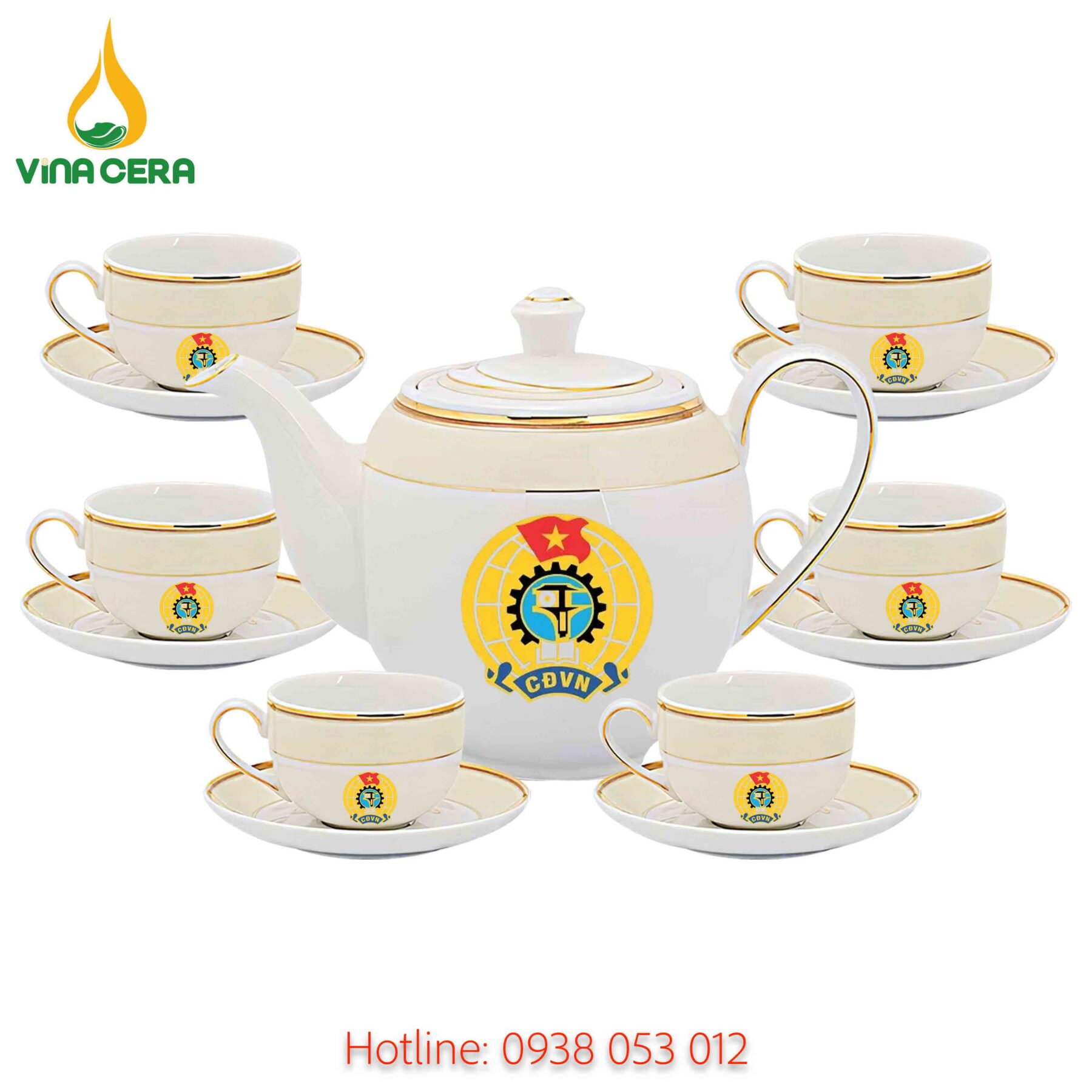 Ấm Chén In logo Công Đoàn AC-0162125 ấm chén in logo - quà tặng công đoàn