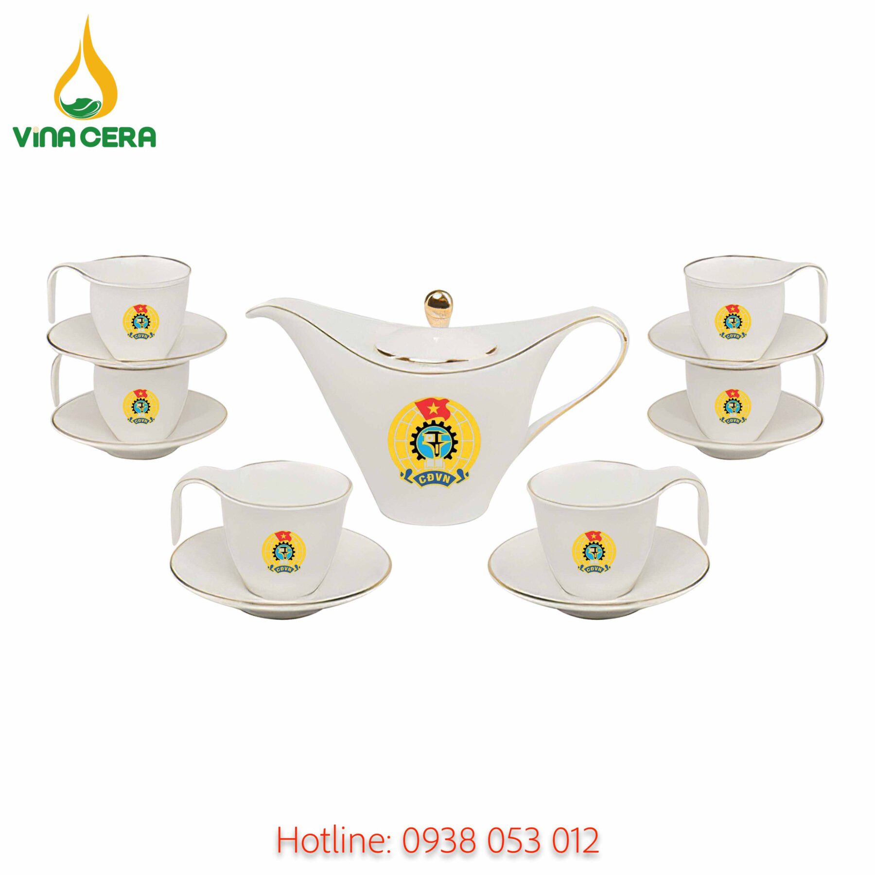 Ấm Chén In logo Công Đoàn AC-0162125 ấm chén in logo - quà tặng công đoàn