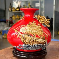 Quà tặng Quân Đội Bình Gốm Dáng Túi Tiền Tài Lộc Đắp Nổi Thuận Buồm Xuôi Gió VNC-012