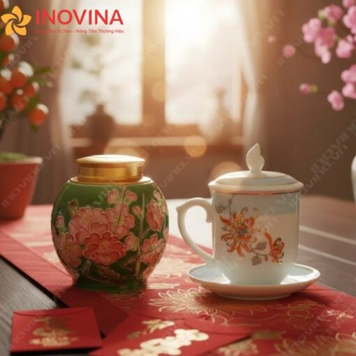 Hộp Quà Tết Tách Trà Và Hũ Đựng Trà