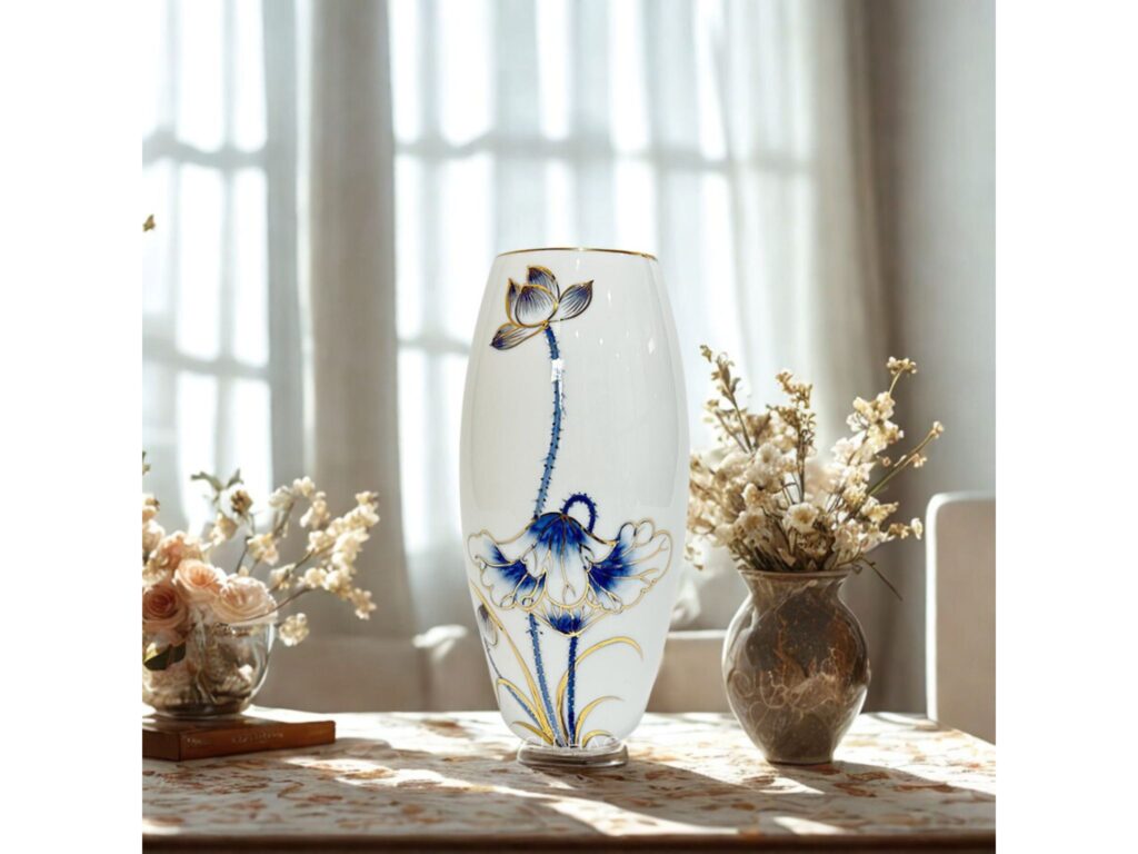 Quà Tết In Logo Thương Hiệu - Bí Quyết Tạo Ấn Tượng Mạnh Mẽ Trong Năm 2026 Lọ hoa bom Sen Xanh Chỉ Vàng