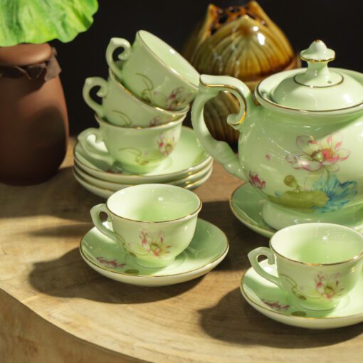 Bộ Ấm Trà Đài Cát Sen Hồng Chỉ Vàn