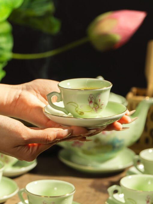 Bộ Ấm Trà Đài Cát Sen Hồng Chỉ Vàn