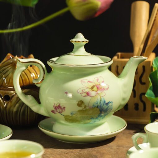Bộ Ấm Trà Đài Cát Sen Hồng Chỉ Vàn