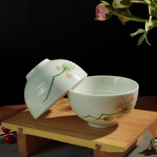 Bộ Bát Cơm Bát Tràng Men Kem Đài Sen