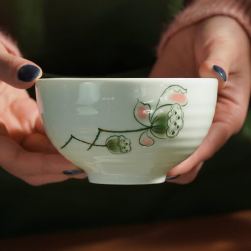 Bộ Bát Cơm Bát Tràng Men Kem Đài Sen