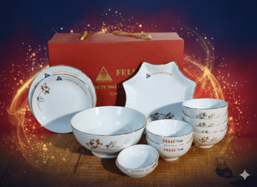 Bộ Đồ Ăn Bát Tràng Hoa Sen Chỉ Vàng Kim 16 Món Quà Tặng Doanh Nghiệp
