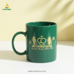 Cốc Sứ Quai C Màu Xanh Bát Tràng In Logo Theo Yêu Cầu – Quà Tặng B2B