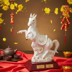 Tượng Bạch Mã Vẽ Vàng Kim Gốm Sứ Bát Tràng Cao Cấp