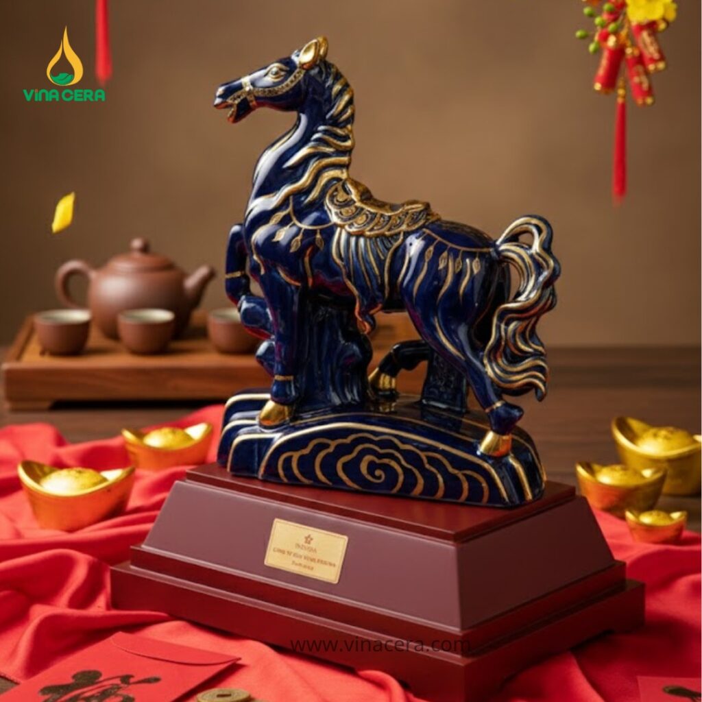 Tượng Ngựa Thanh Mã Vân Mao Vẽ Vàng Bát Tràng Cao Cấp Tượng Ngựa Thanh Mã Vân Mao Vẽ Vàng Bát Tràng Cao Cấp