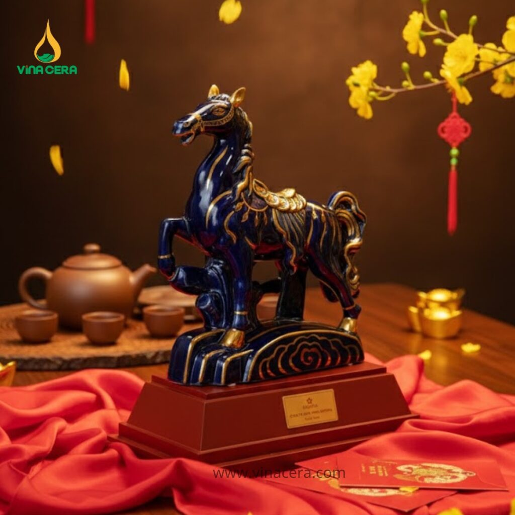 Tượng Ngựa Thanh Mã Vân Mao Vẽ Vàng Bát Tràng Cao Cấp Tượng Ngựa Thanh Mã Vân Mao Vẽ Vàng Bát Tràng Cao Cấp