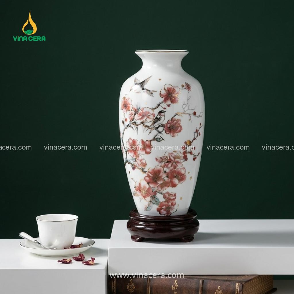 Bình Hoa Gốm Bát Tràng Hoa Đào - Quà Tặng Ý Nghĩa