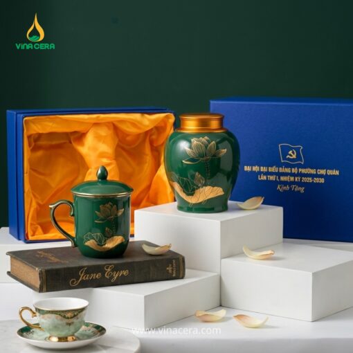 Set Ly Sứ & Hũ Trà In Logo – Quà Tặng Sự Kiện Sang Trọng