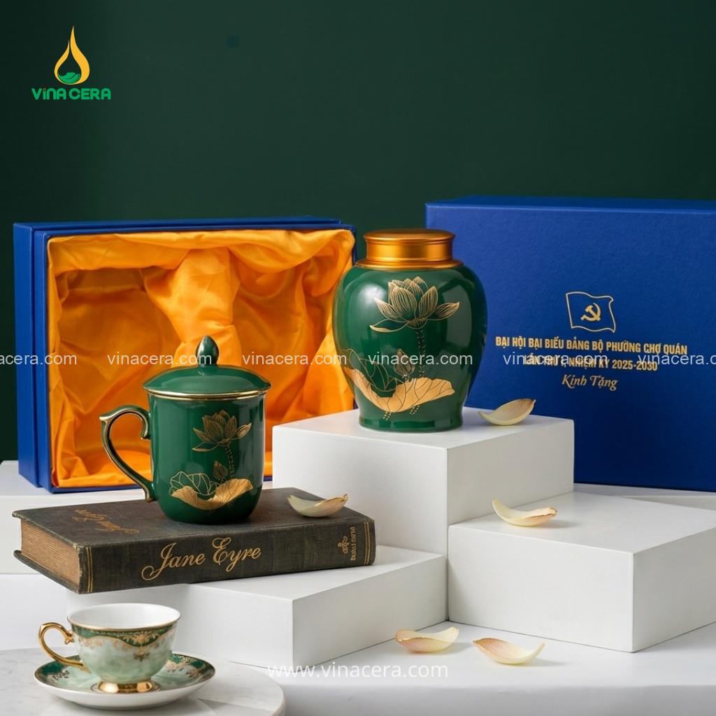 Set Ly Sứ & Hũ Trà In Logo – Quà Tặng Sự Kiện Sang Trọng