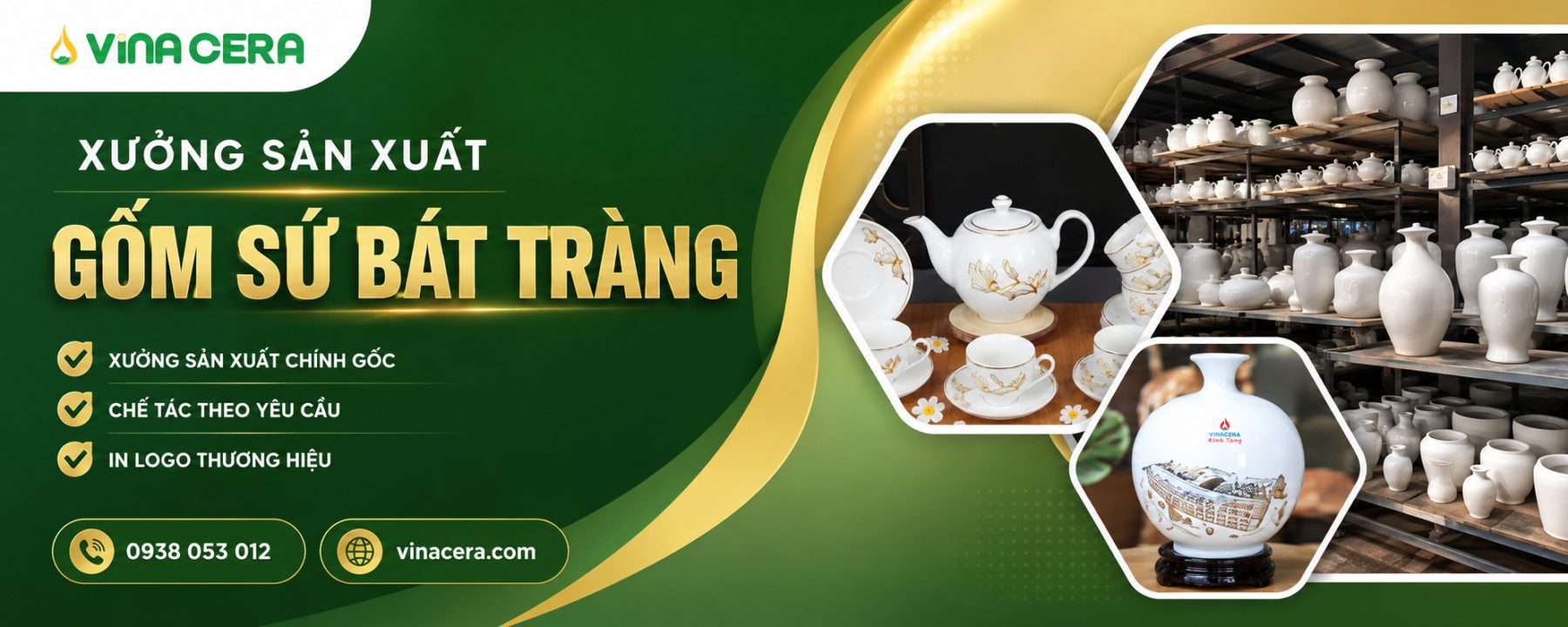 Trang chủ Banner xưởng sản xuất gốm sứ Bát Tràng Vinacera nhận gia công và in logo theo yêu cầu