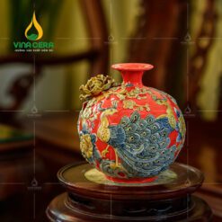 Bình Hút Lộc Đôi Công Đắp Nổi Hoa Phù Dung - BHL 3580724 Bình hút lộc đắp nổi men công đào