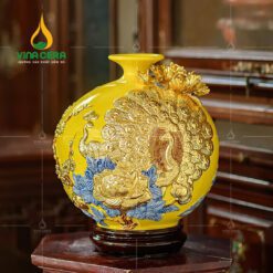 Bình Hút Lộc Đắp Nổi Vàng Công Đào - BHL 3980924 Bình hút lộc đắp nổi vàng Công Đào