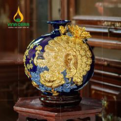 Bình Hút Lộc Đắp Nổi Vàng Công Đào - BHL 3980924 Bình hút lộc đắp nổi vàng Công Đào