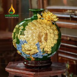 Bình Hút Lộc Đắp Nổi Vàng Công Đào - BHL 3980924 Bình hút lộc đắp nổi vàng Công Đào