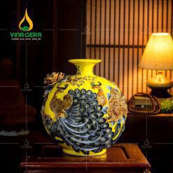 Bình Hút Lộc Đôi Công Đắp Nổi Hoa Phù Dung - BHL 3580724 Bình Hút Lộc Đôi Công Đắp Nổi Hoa Phù Dung
