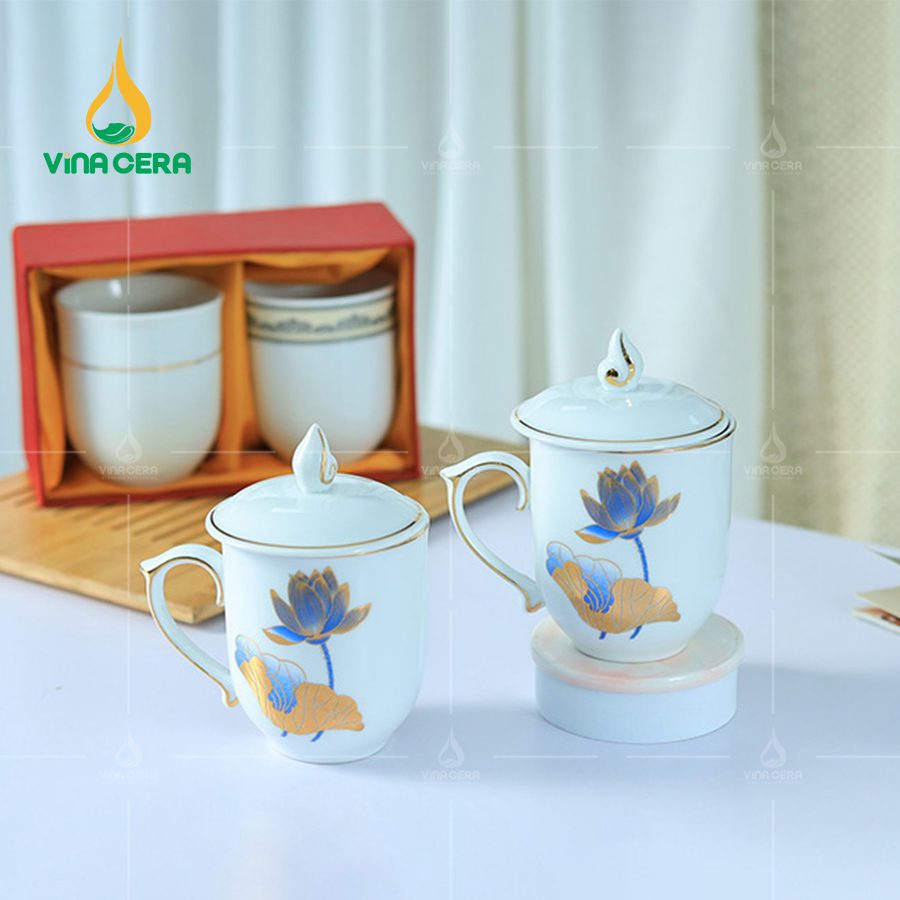 Ly Sứ Ngọn Lửa Sen Xanh Kẻ Vàng (3) Ly Sứ Ngọn Lửa Sen Xanh Kẻ Vàng (1)