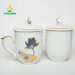 Ly Sứ Ngọn Lửa Sen Xanh Kẻ Vàng - LS-1053124 Ly Sứ Ngọn Lửa Sen Xanh Kẻ Vàng (1)