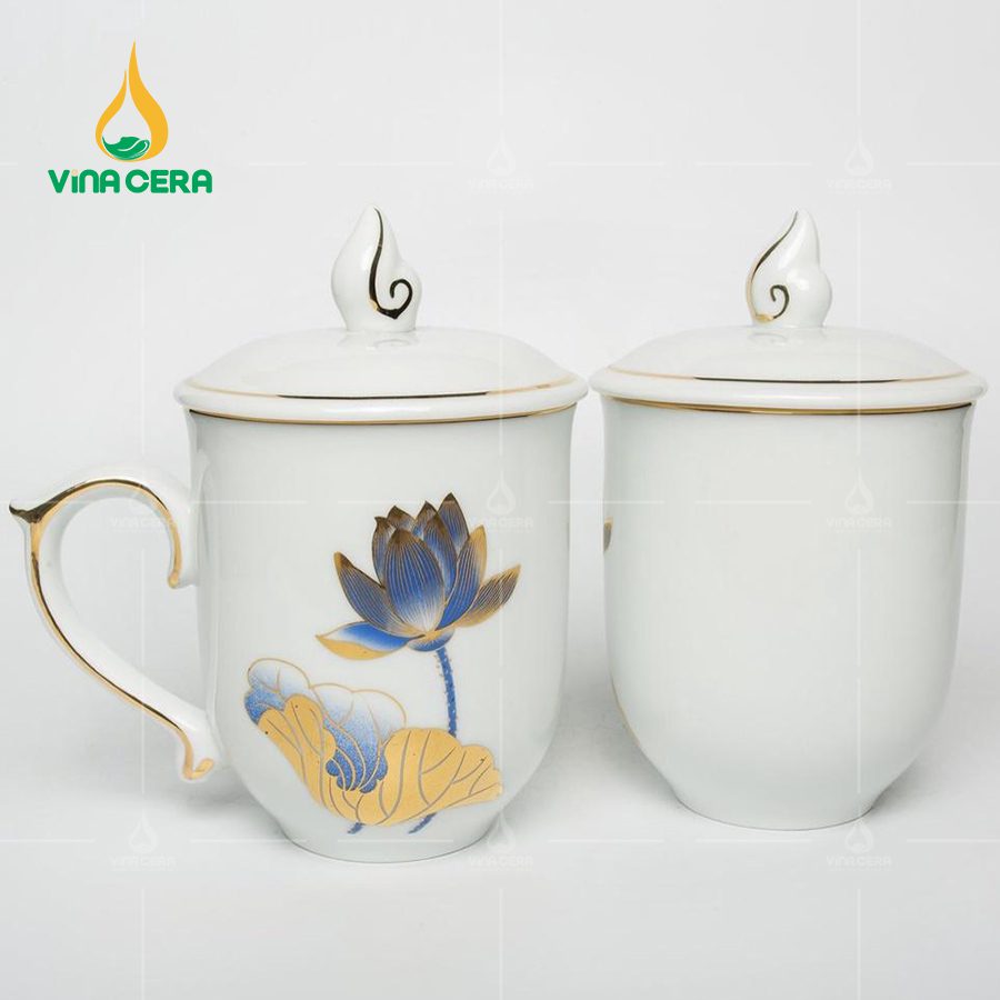 Ly Sứ Ngọn Lửa Sen Xanh Kẻ Vàng (5) Ly Sứ Ngọn Lửa Sen Xanh Kẻ Vàng (1)