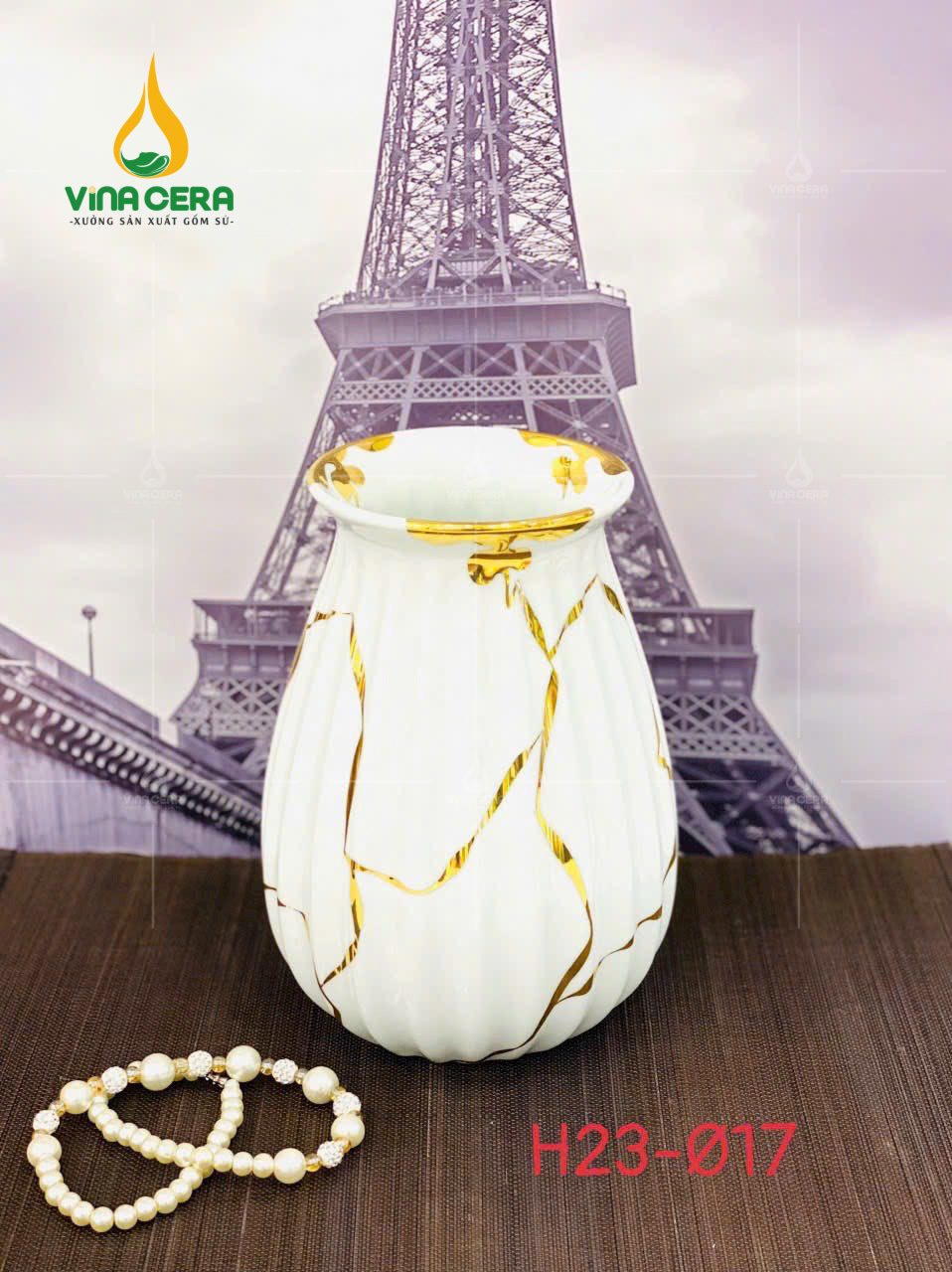 binh-hoa-su-trang-ve-vang-in-logo (16) Bình Hoa Sứ Trắng Vẽ Vàng