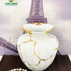 Bình Hoa Sứ Trắng Vẽ Vàng In Logo - SVN BH 07032405 Bình Hoa Sứ Trắng Vẽ Vàng