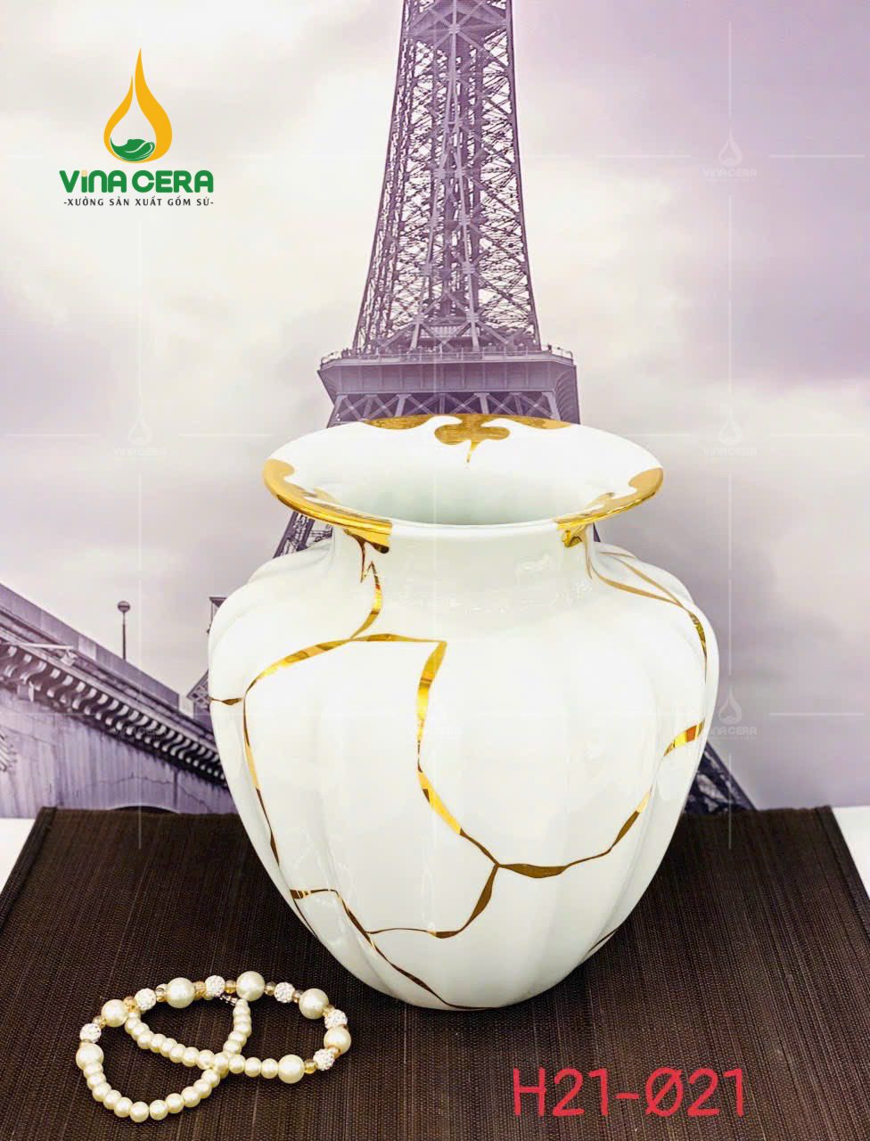 binh-hoa-su-trang-ve-vang-in-logo (18) Bình Hoa Sứ Trắng Vẽ Vàng
