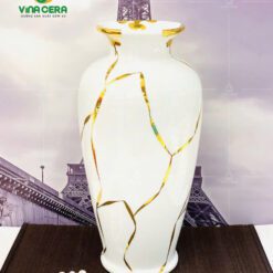 Bình Hoa Sứ Trắng Vẽ Vàng In Logo - SVN BH 07032405 Bình Hoa Sứ Trắng Vẽ Vàng