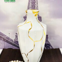 Bình Hoa Sứ Trắng Vẽ Vàng In Logo - SVN BH 07032405 Bình Hoa Sứ Trắng Vẽ Vàng