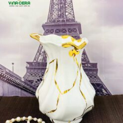 Bình Hoa Sứ Trắng Vẽ Vàng In Logo - SVN BH 07032405 Bình Hoa Sứ Trắng Vẽ Vàng