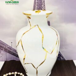Bình Hoa Sứ Trắng Vẽ Vàng In Logo - SVN BH 07032405 Bình Hoa Sứ Trắng Vẽ Vàng