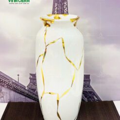 Bình Hoa Sứ Trắng Vẽ Vàng In Logo - SVN BH 07032405 Bình Hoa Sứ Trắng Vẽ Vàng
