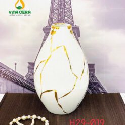 Bình Hoa Sứ Trắng Vẽ Vàng In Logo - SVN BH 07032405 Bình Hoa Sứ Trắng Vẽ Vàng