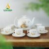 Bộ Ấm Trà Sứ Trăng Khuyết Mùa Xuân Vẽ Vàng Kim